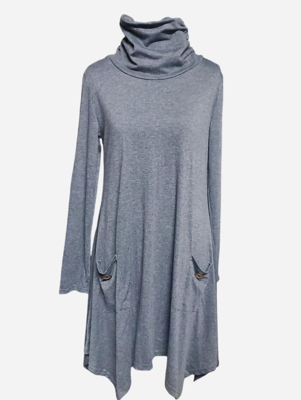 Grace Karin Sweater Long Sleeve Dress Womens M Gray Mini Turtle Neck Pockets